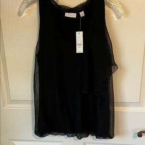 NWT New York & Company Black Blouse with Sheer Overlay